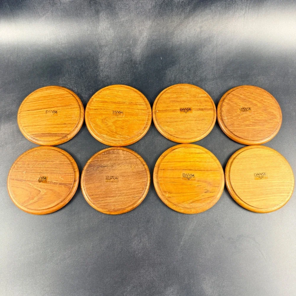 Dansk Teak Wood Coasters Set of 8 Round Danish Modern Quistgaard Denmark JHQ
